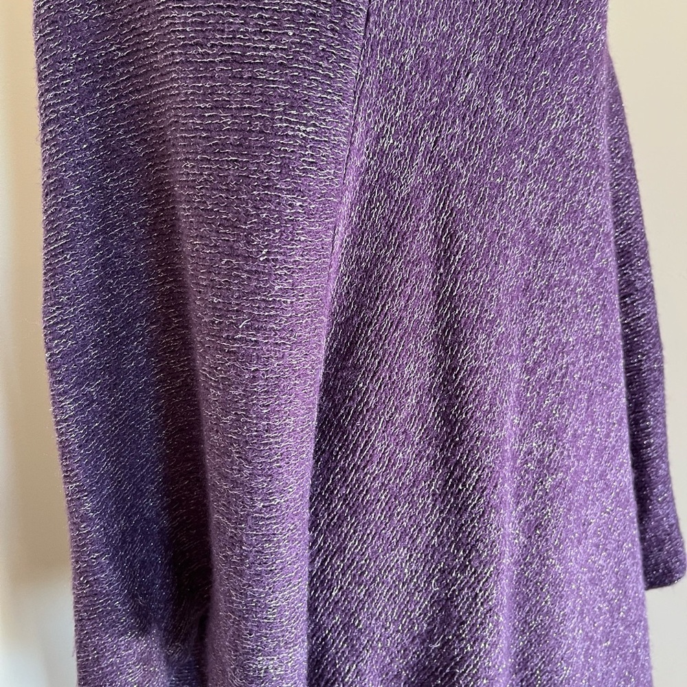Chico's Purple & Silver Metallic Cowl Neck Poncho with Fringe OS - Picture 6 of 9